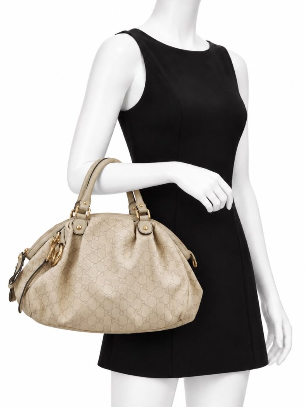 Gucci Guccissima Leather Cream Shoulder Bag